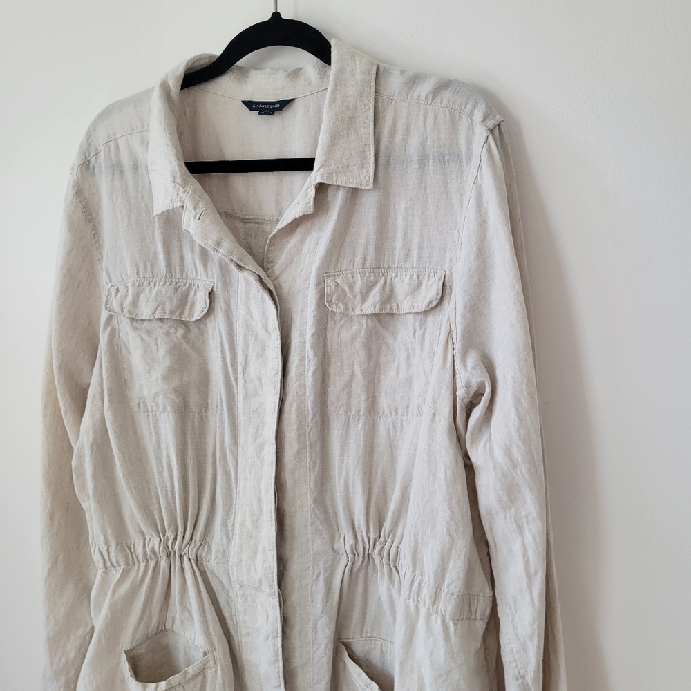 LANDS' END WOMEN'S 100% LINEN LIGHT WEIGHT JACKET CINCHED WAIST